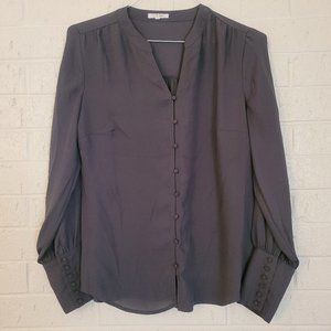 maurices charcoal gray button up flowy office blouse